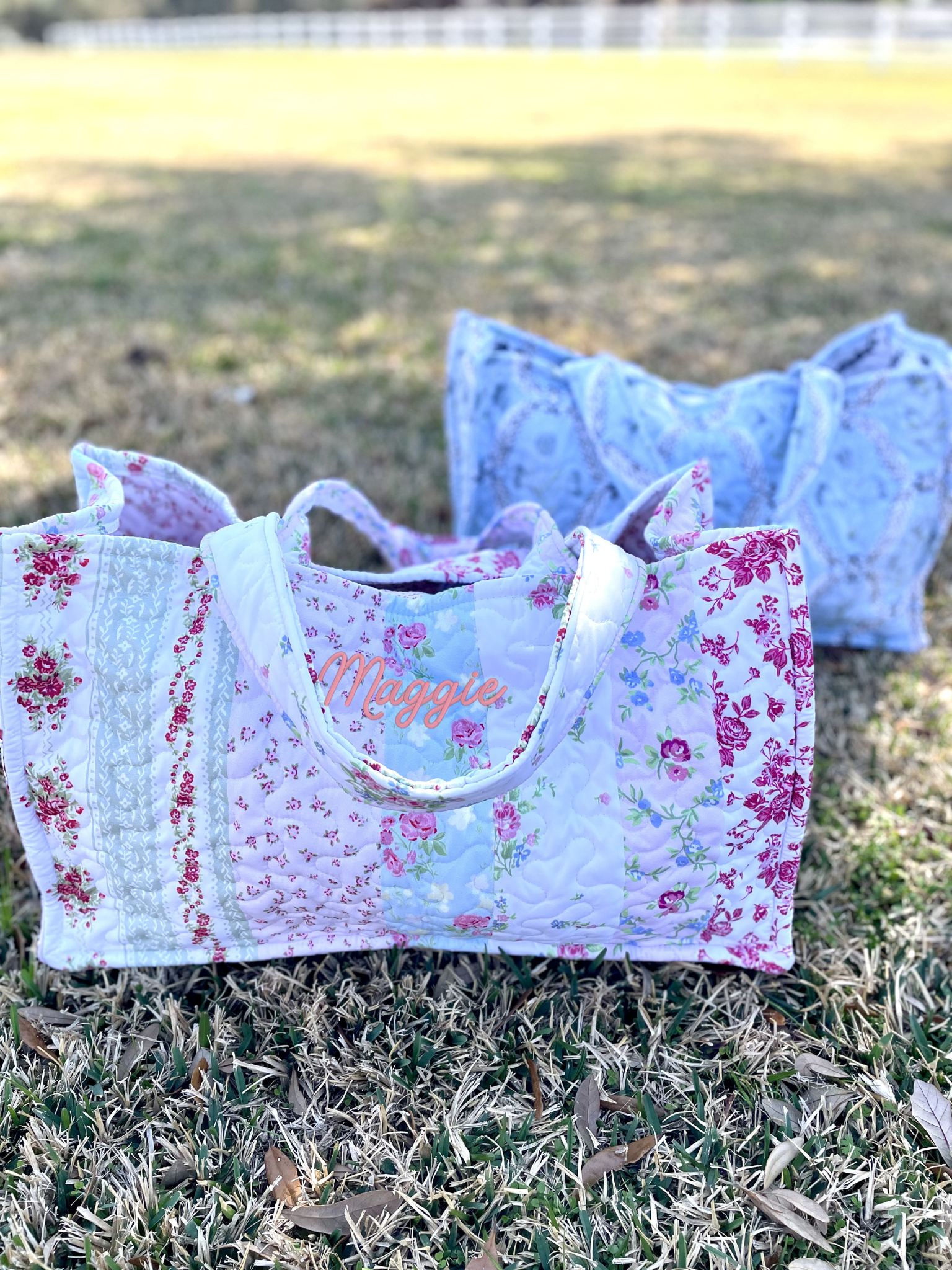 Quilted Tote Bag – Ribbon & Vine Embroidery