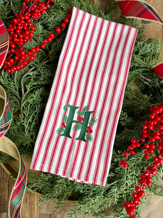 Christmas Holly Initial Towel
