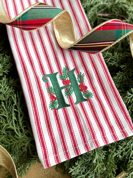 Christmas Holly Initial Towel